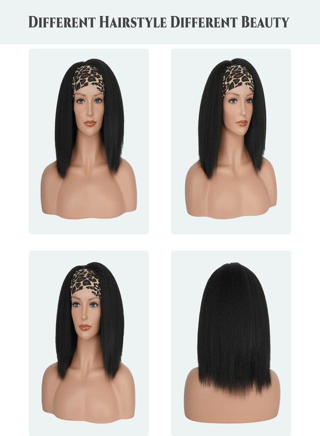 Aminow باروكة رأس Aminow Kinky Straight Headband، ناعمة وطبيعية كالشعر البشري، باروكات رأس بدون غراء للنساء ذوات البشرة السمراء، باروكة نصف صناعية طويلة سوداء إيطالية ياكي (1B أسود طبيعي، 14 بوصة) - Image 4